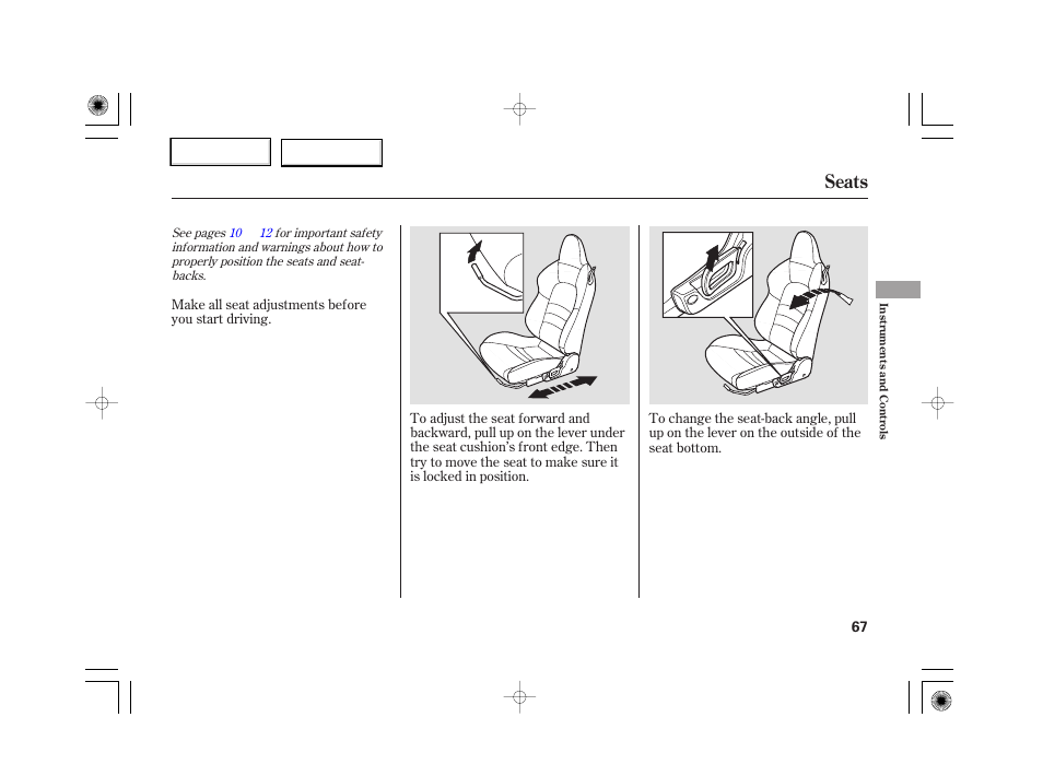 Seats | HONDA 2007 S2000 - Owner's Manual User Manual | Page 70 / 228