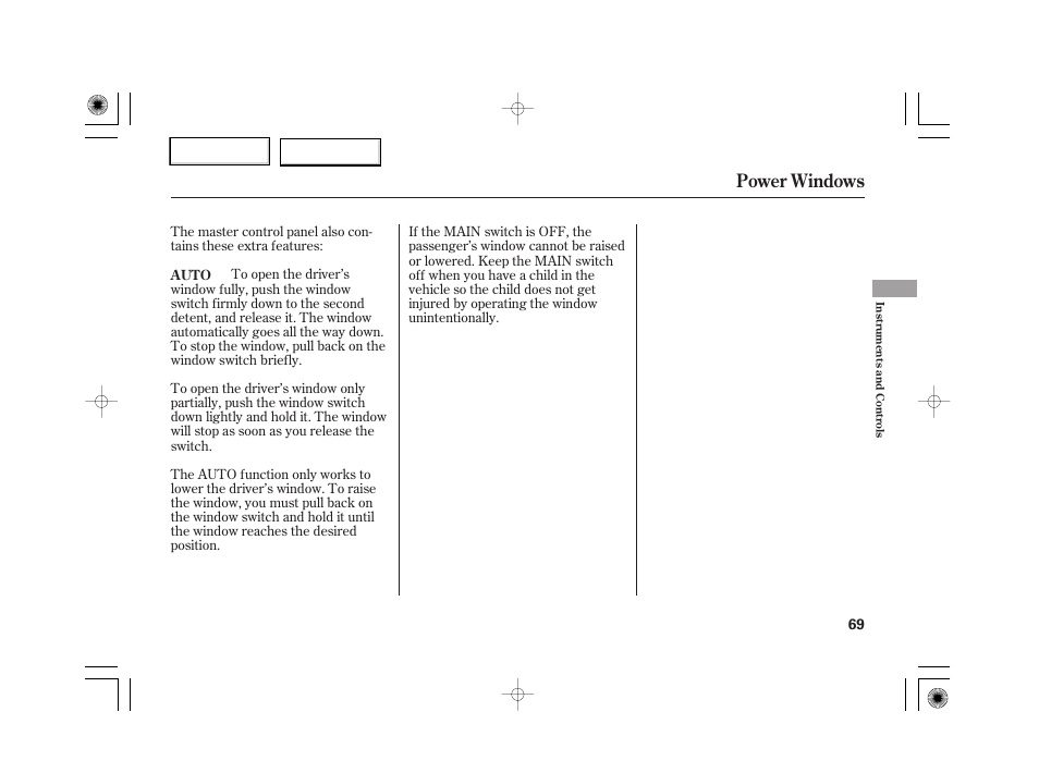 Power windows | HONDA 2007 S2000 - Owner's Manual User Manual | Page 72 / 228