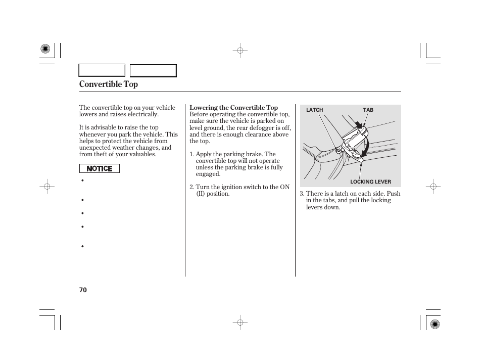 Convertible top | HONDA 2007 S2000 - Owner's Manual User Manual | Page 73 / 228