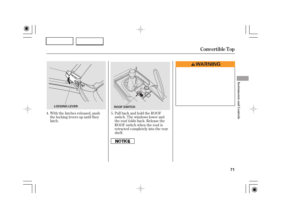 Convertible top | HONDA 2007 S2000 - Owner's Manual User Manual | Page 74 / 228