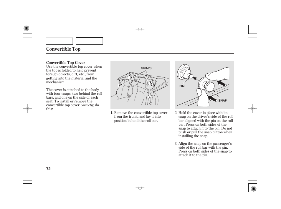 Convertible top | HONDA 2007 S2000 - Owner's Manual User Manual | Page 75 / 228