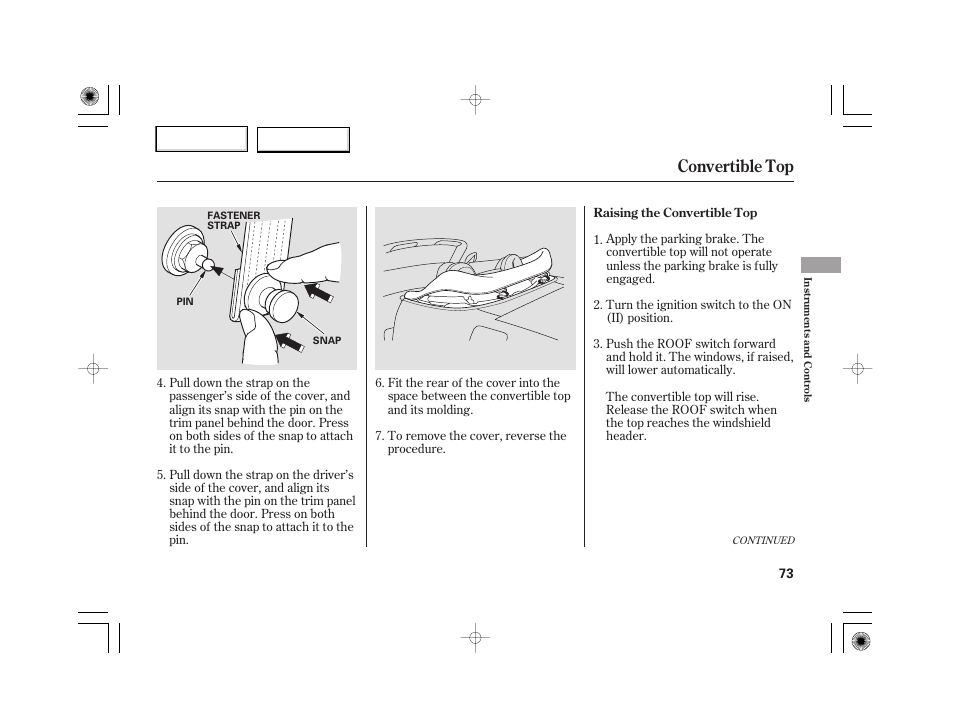 Convertible top | HONDA 2007 S2000 - Owner's Manual User Manual | Page 76 / 228