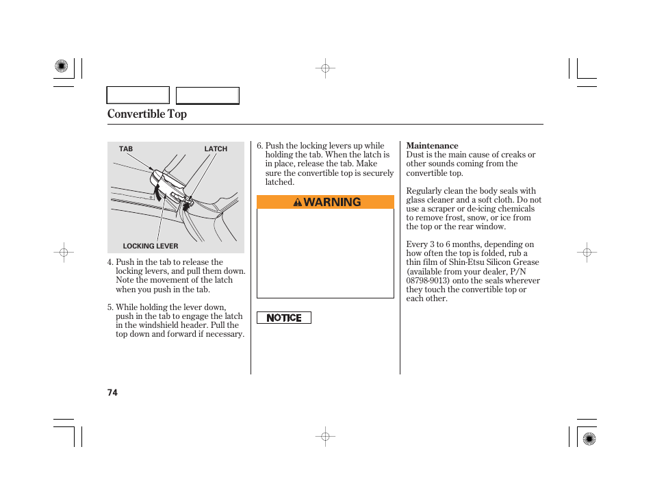 Convertible top | HONDA 2007 S2000 - Owner's Manual User Manual | Page 77 / 228