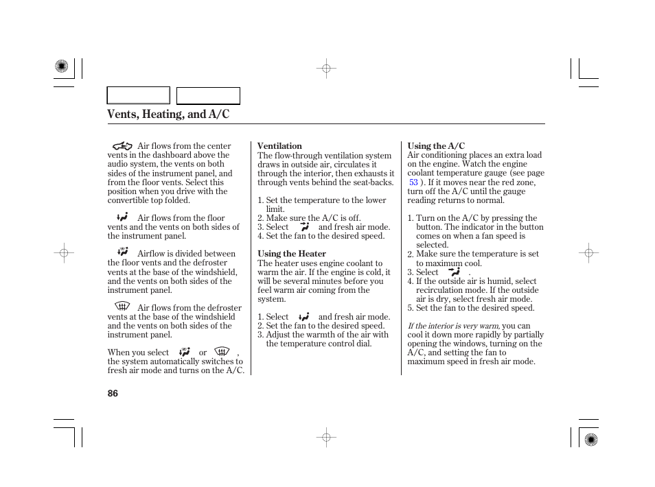 Vents, heating, and a/c | HONDA 2007 S2000 - Owner's Manual User Manual | Page 89 / 228