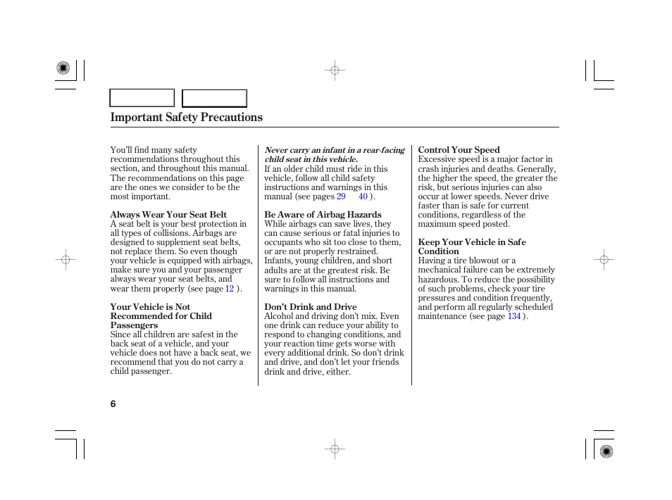 Important safety precautions | HONDA 2007 S2000 - Owner's Manual User Manual | Page 9 / 228