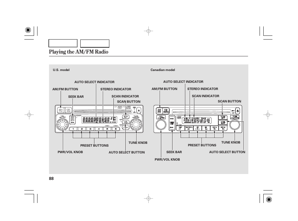 Playing the am/fm radio | HONDA 2007 S2000 - Owner's Manual User Manual | Page 91 / 228