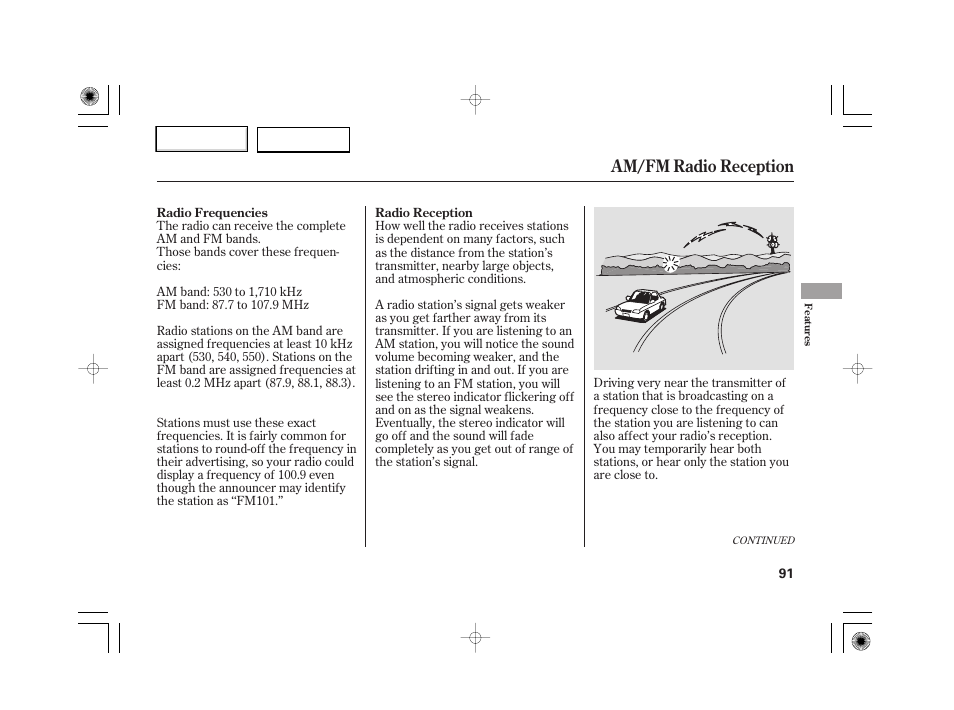 Am/fm radio reception | HONDA 2007 S2000 - Owner's Manual User Manual | Page 94 / 228