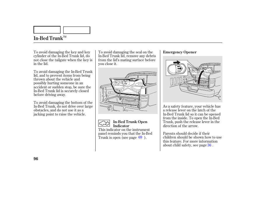 In-bed trunk | HONDA 2007 Ridgeline - Owner's Manual User Manual | Page 100 / 331