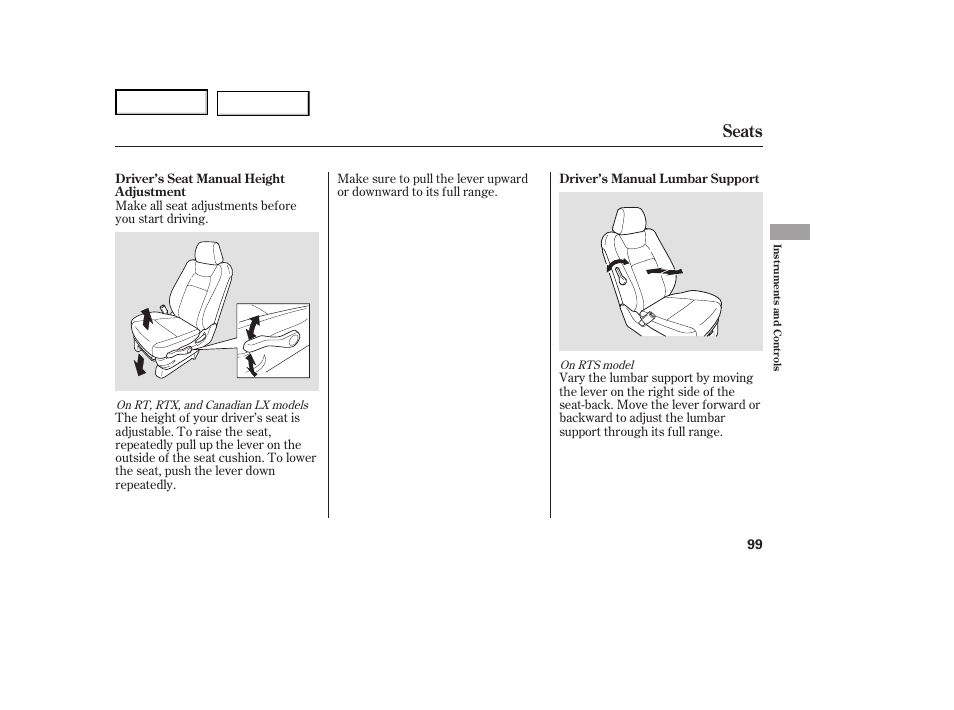 Seats | HONDA 2007 Ridgeline - Owner's Manual User Manual | Page 103 / 331