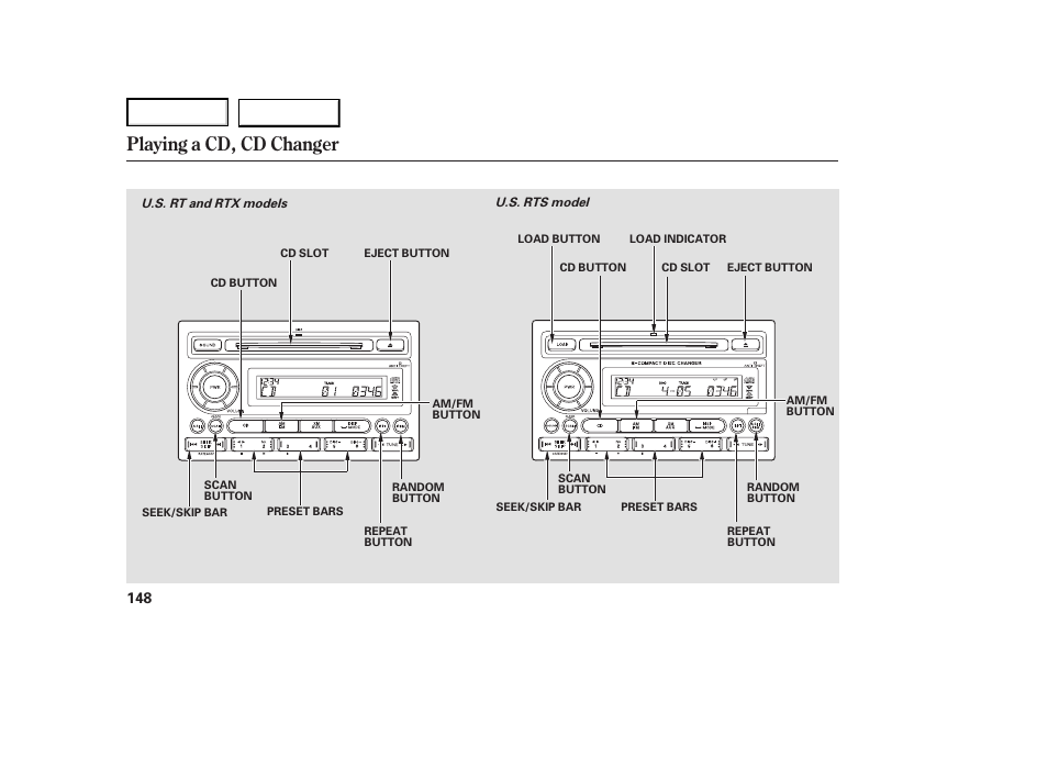 Playing a cd, cd changer | HONDA 2007 Ridgeline - Owner's Manual User Manual | Page 152 / 331