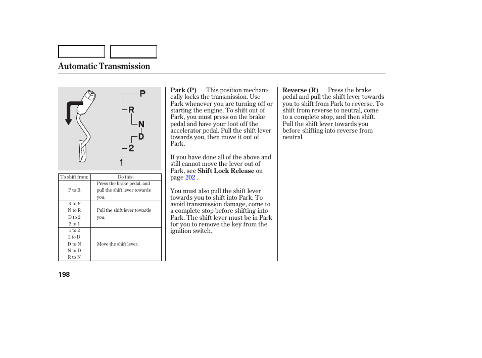Automatic transmission | HONDA 2007 Ridgeline - Owner's Manual User Manual | Page 202 / 331