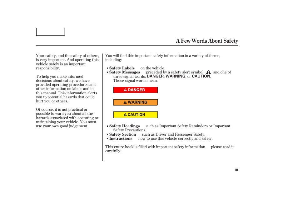 Jc0707osafety, A few words about safety | HONDA 2007 Ridgeline - Owner's Manual User Manual | Page 5 / 331