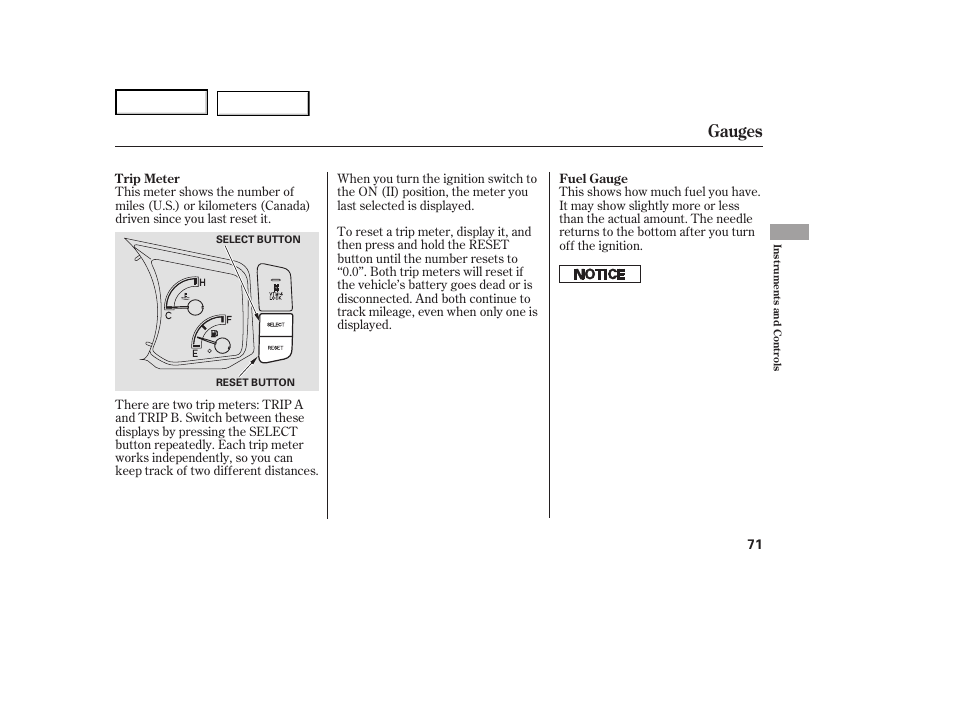 Gauges | HONDA 2007 Ridgeline - Owner's Manual User Manual | Page 75 / 331