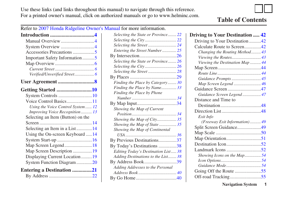 HONDA 2007 Ridgeline - Navigation Manual User Manual | 3 pages