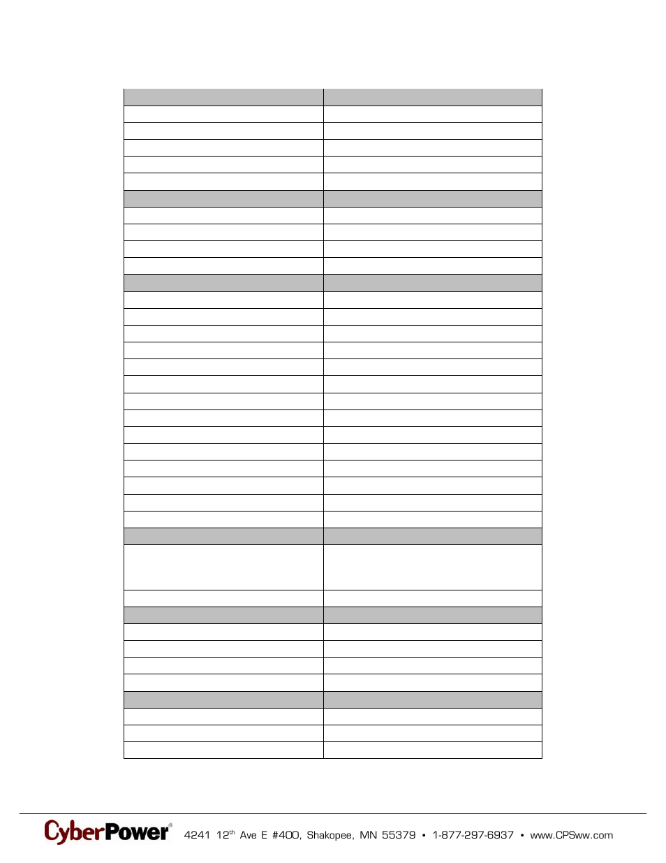 Technical specifications | CyberPower Systems 649532010301 User Manual | Page 2 / 2