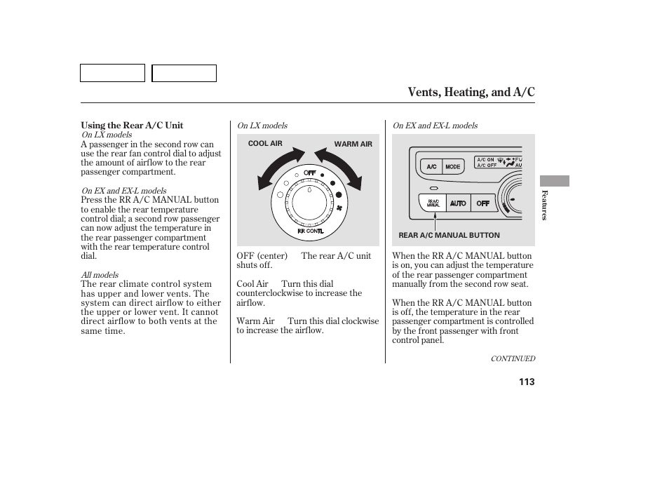 Vents, heating, and a/c | HONDA 2007 Pilot - Owner's Manual User Manual | Page 116 / 319