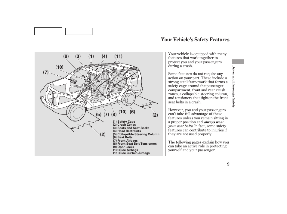 Your vehicle’s safety features | HONDA 2007 Pilot - Owner's Manual User Manual | Page 12 / 319