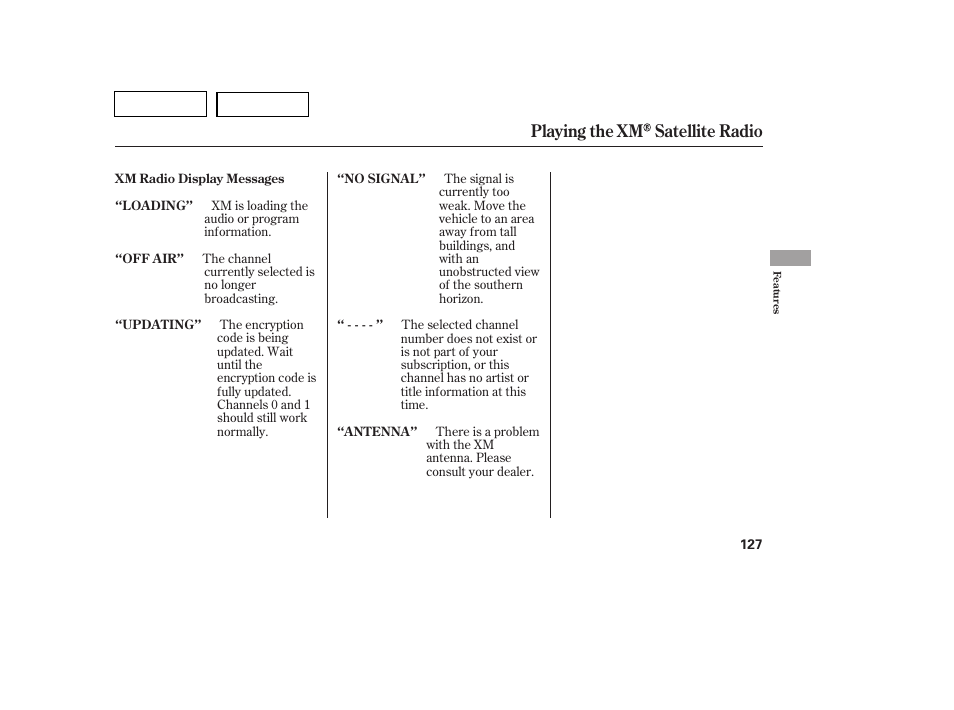 Playing the xm satellite radio | HONDA 2007 Pilot - Owner's Manual User Manual | Page 130 / 319