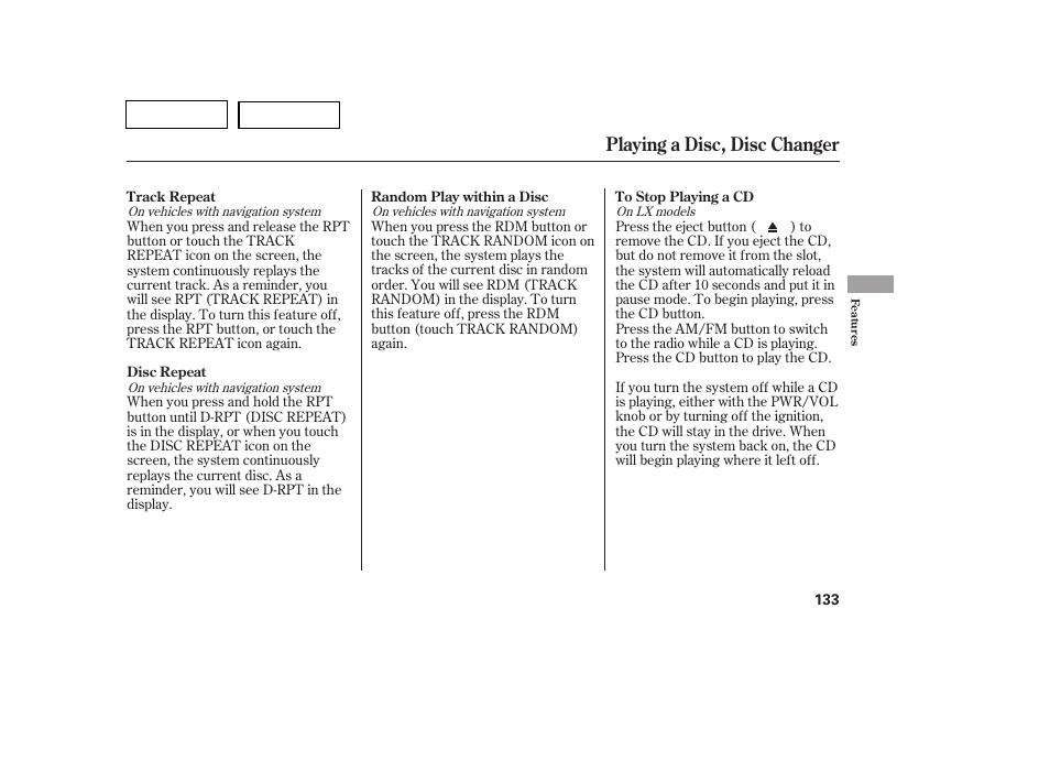 Playing a disc, disc changer | HONDA 2007 Pilot - Owner's Manual User Manual | Page 136 / 319