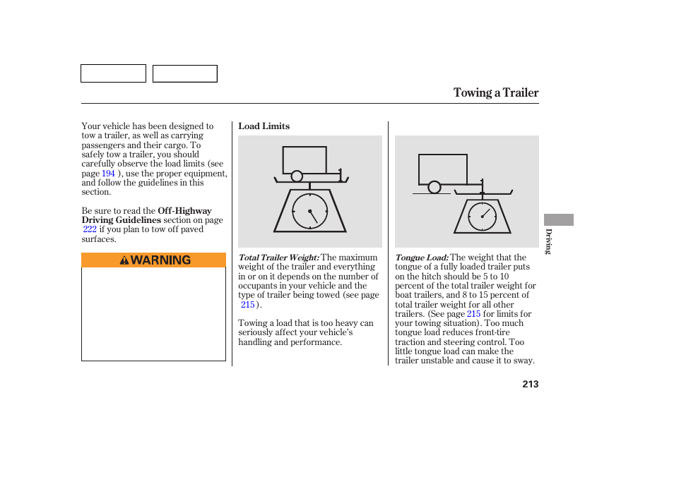 Towing a trailer | HONDA 2007 Pilot - Owner's Manual User Manual | Page 216 / 319