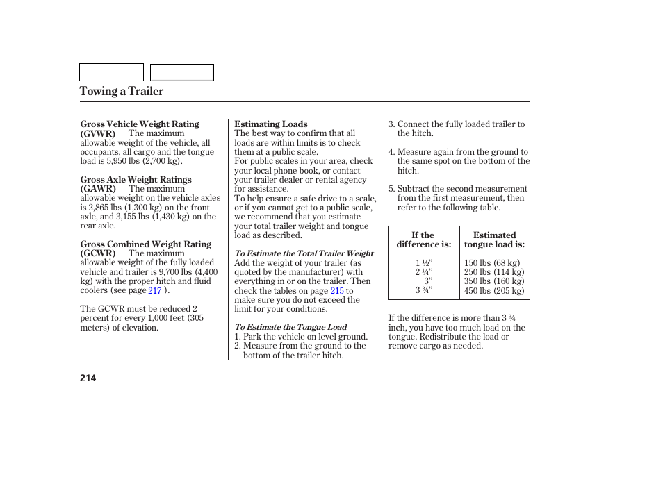 Towing a trailer | HONDA 2007 Pilot - Owner's Manual User Manual | Page 217 / 319