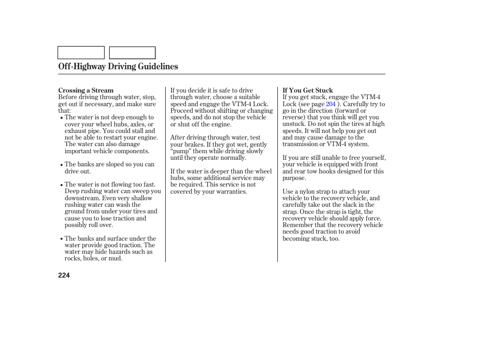 Off-highway driving guidelines | HONDA 2007 Pilot - Owner's Manual User Manual | Page 227 / 319
