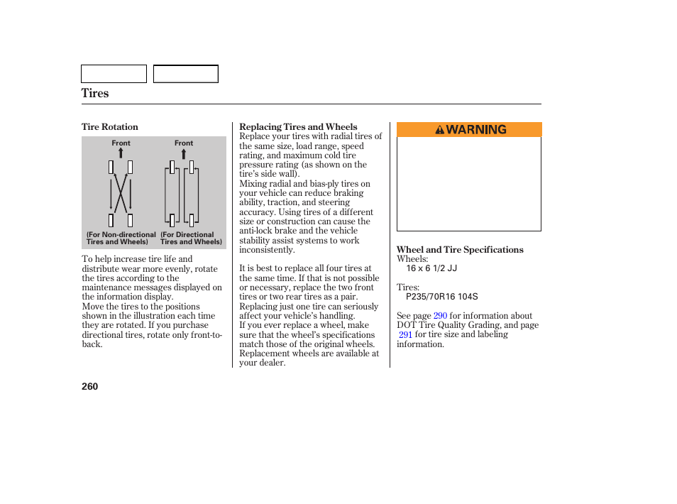 Tires | HONDA 2007 Pilot - Owner's Manual User Manual | Page 263 / 319