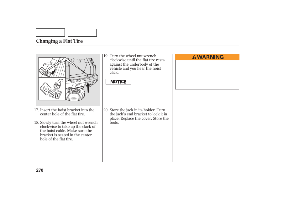 Tw0707o00270a, Changing a flat tire | HONDA 2007 Pilot - Owner's Manual User Manual | Page 273 / 319