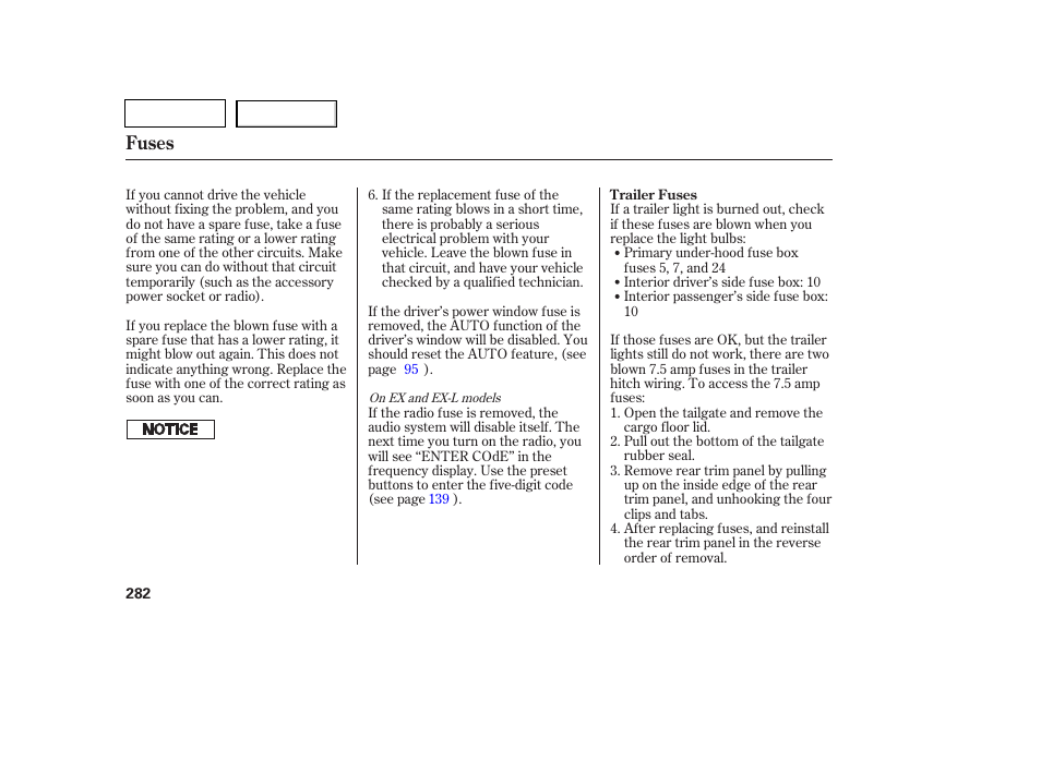 Fuses | HONDA 2007 Pilot - Owner's Manual User Manual | Page 285 / 319