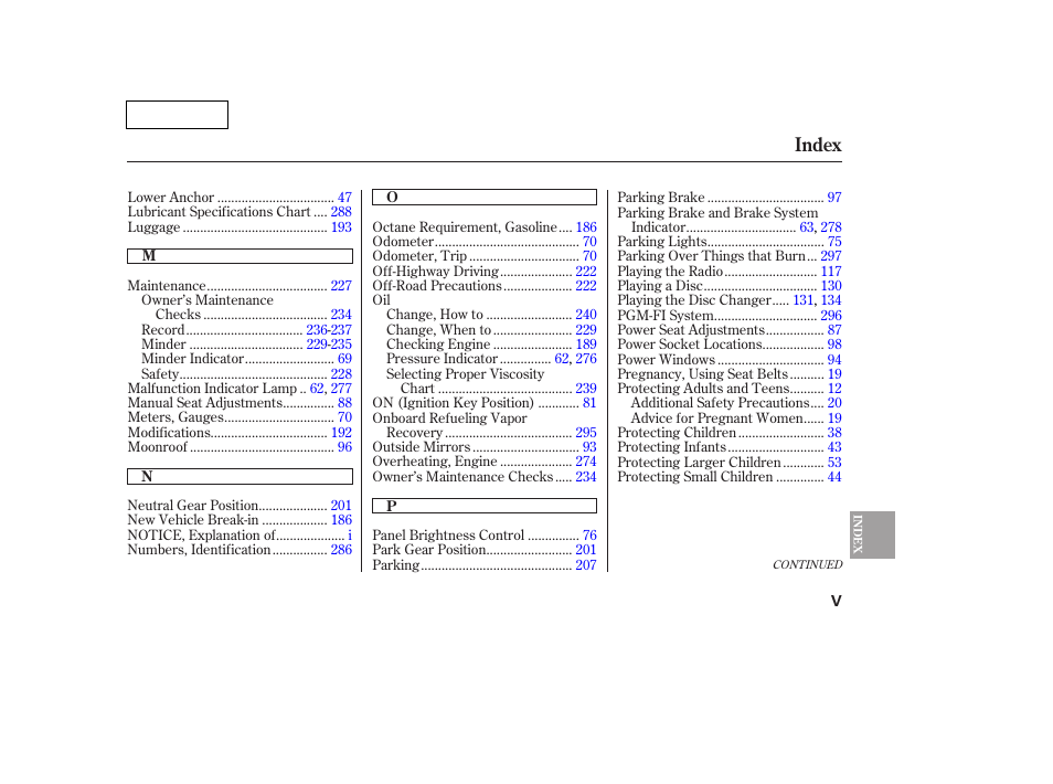 Tw070700indxb, Index | HONDA 2007 Pilot - Owner's Manual User Manual | Page 314 / 319