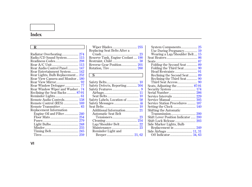 Index | HONDA 2007 Pilot - Owner's Manual User Manual | Page 315 / 319