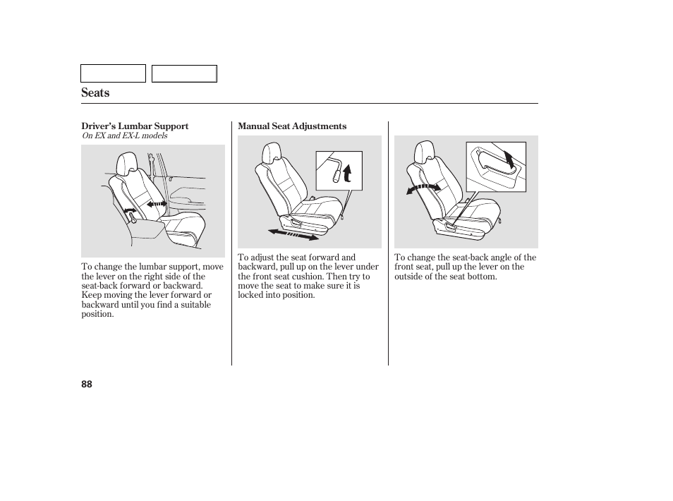 Tw0707o00088a, Seats | HONDA 2007 Pilot - Owner's Manual User Manual | Page 91 / 319