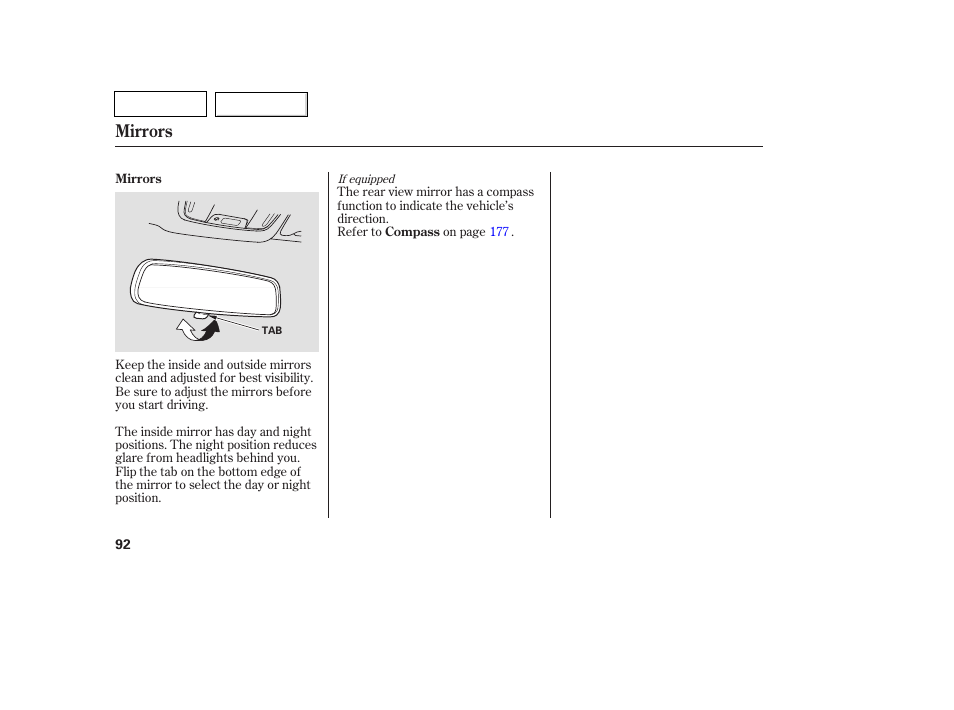 Mirrors | HONDA 2007 Pilot - Owner's Manual User Manual | Page 95 / 319