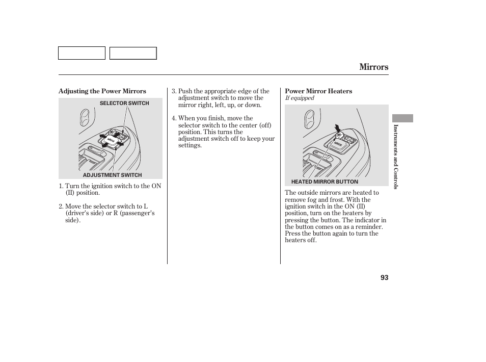 Mirrors | HONDA 2007 Pilot - Owner's Manual User Manual | Page 96 / 319