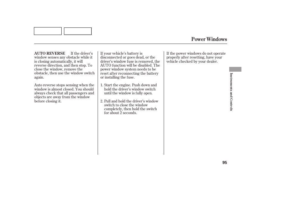 Power windows | HONDA 2007 Pilot - Owner's Manual User Manual | Page 98 / 319