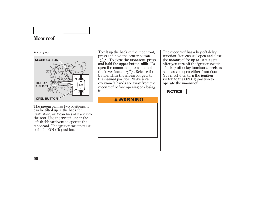 Moonroof | HONDA 2007 Pilot - Owner's Manual User Manual | Page 99 / 319