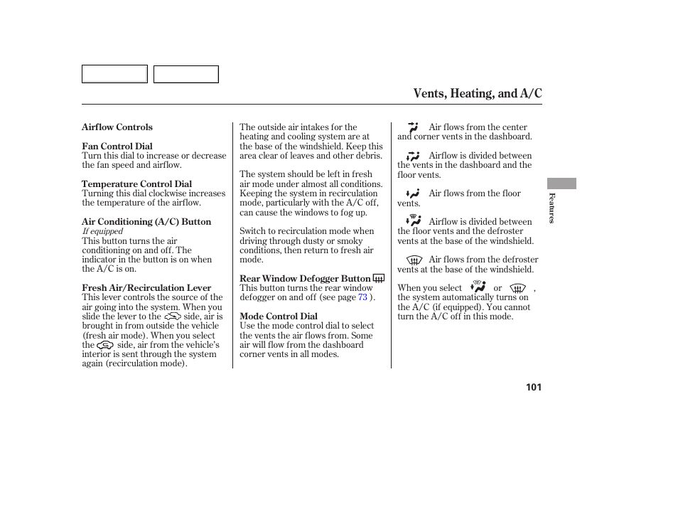 Vents, heating, and a/c | HONDA 2007 Fit - Owner's Manual User Manual | Page 103 / 258