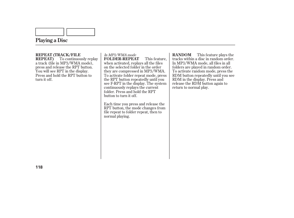 Playing a disc | HONDA 2007 Fit - Owner's Manual User Manual | Page 120 / 258