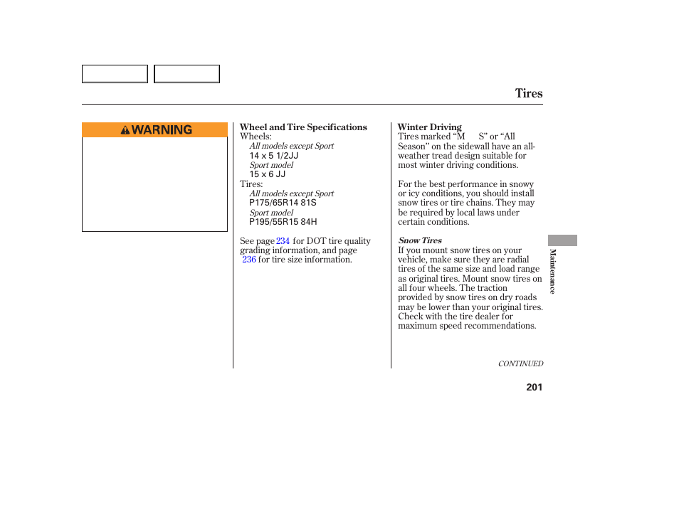 Tires | HONDA 2007 Fit - Owner's Manual User Manual | Page 203 / 258