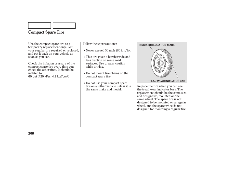 Aa0707o00206a, Compact spare tire | HONDA 2007 Fit - Owner's Manual User Manual | Page 208 / 258