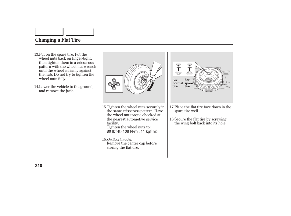 Changing a flat tire | HONDA 2007 Fit - Owner's Manual User Manual | Page 212 / 258