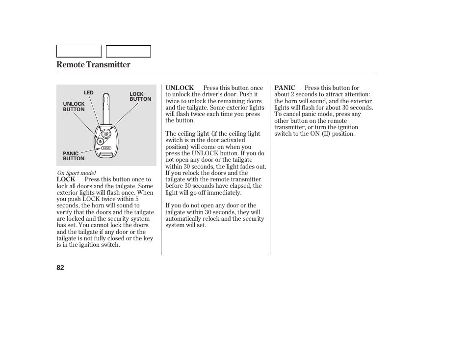 Remote transmitter | HONDA 2007 Fit - Owner's Manual User Manual | Page 84 / 258