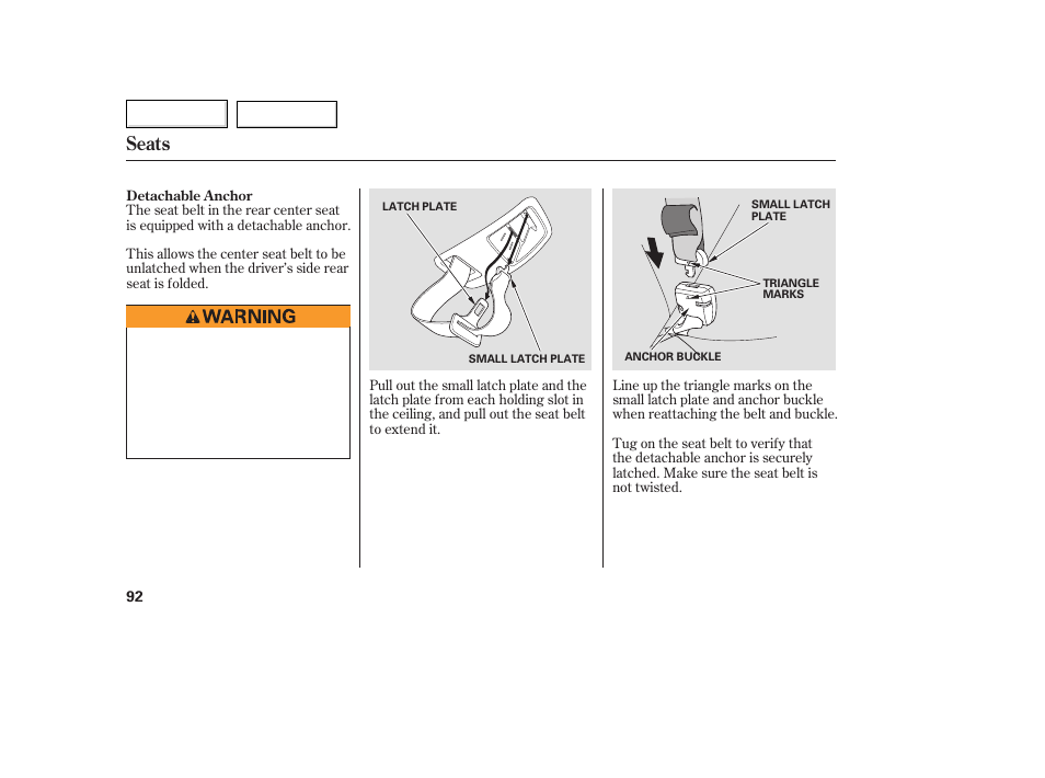 Aa0707o00092a, Seats | HONDA 2007 Fit - Owner's Manual User Manual | Page 94 / 258