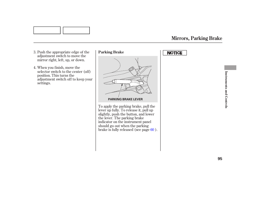 Mirrors, parking brake | HONDA 2007 Fit - Owner's Manual User Manual | Page 97 / 258