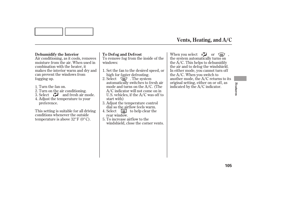 Vents, heating, and a/c | HONDA 2007 Element - Owner's Manual User Manual | Page 108 / 275