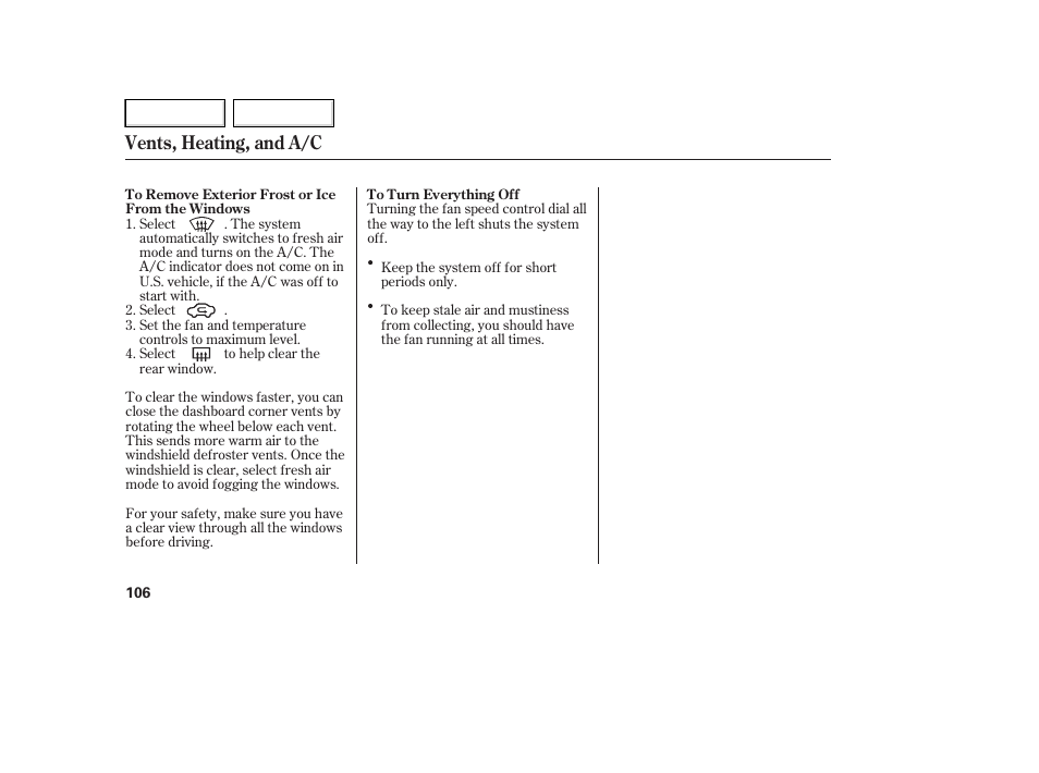 Vents, heating, and a/c | HONDA 2007 Element - Owner's Manual User Manual | Page 109 / 275