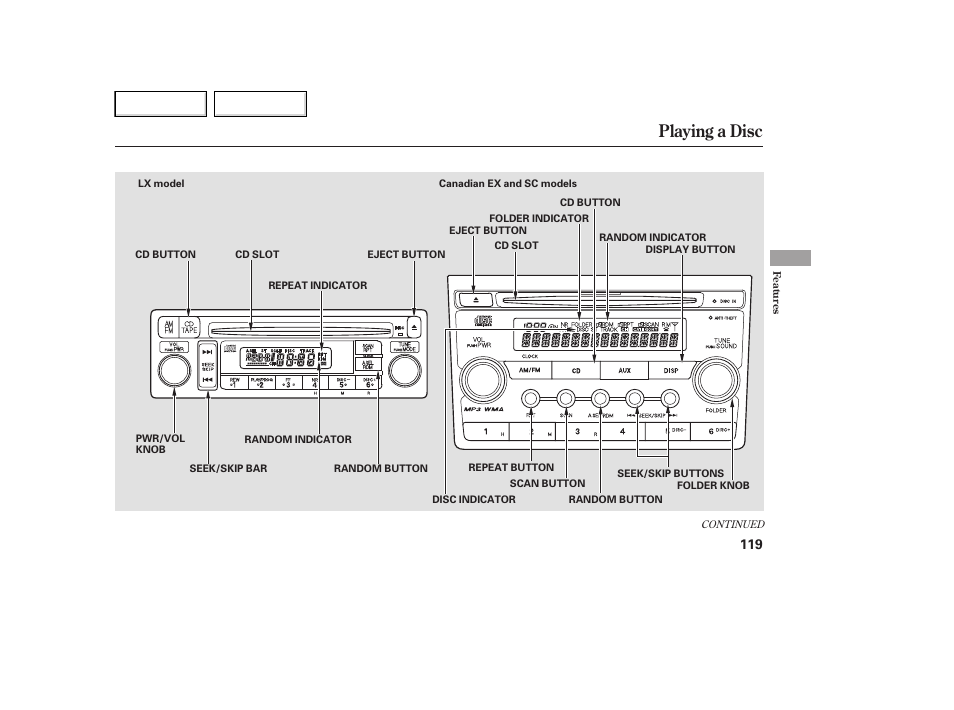 Playing a disc | HONDA 2007 Element - Owner's Manual User Manual | Page 122 / 275