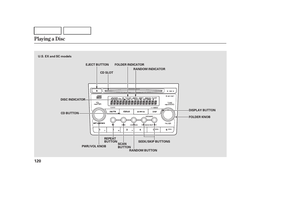 Playing a disc | HONDA 2007 Element - Owner's Manual User Manual | Page 123 / 275