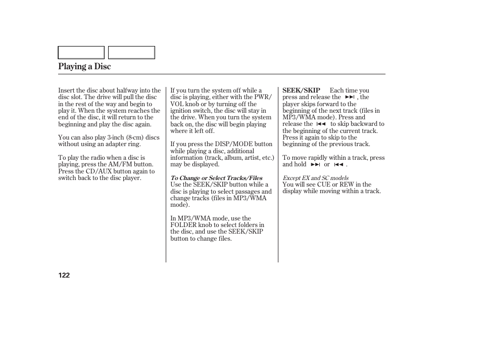 Playing a disc | HONDA 2007 Element - Owner's Manual User Manual | Page 125 / 275