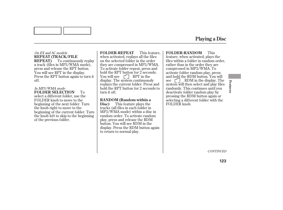 Playing a disc | HONDA 2007 Element - Owner's Manual User Manual | Page 126 / 275